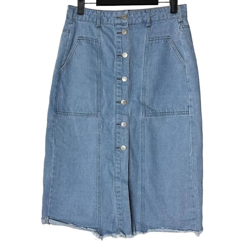 Denim Jean Cargo Midi Button Down Skirt